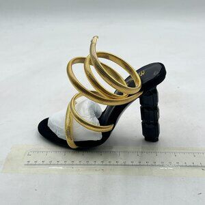 Milooey Shoe Black Sexy Open Toe Strappy Wrap Leg Sandals Crystal Heel Shoes